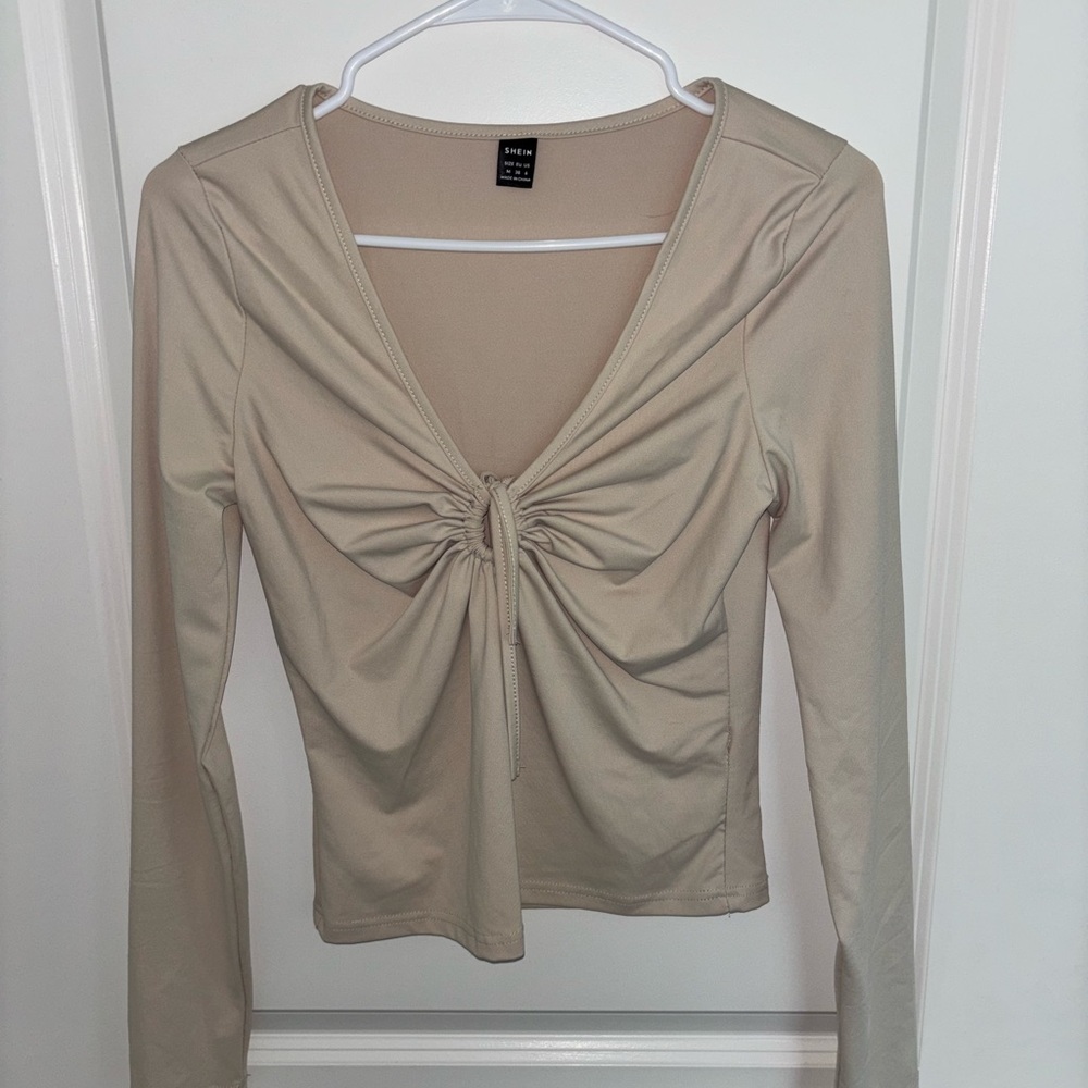 SHEIN Beige Gathered Front Long Sleeve Top